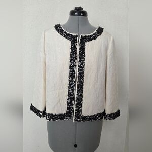 Talbots Cream and Black Embellished Blazer